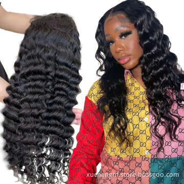 High Quality Human Hair Wigs Virgin Remy Brazilian HD Transparent Frontal Kinky Curly Deep Wave Lace Front Wig For Black Women